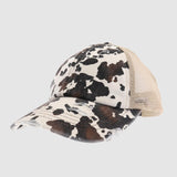 CC Beanie Cow Print Crisscross Ladies High Ponytail Cap